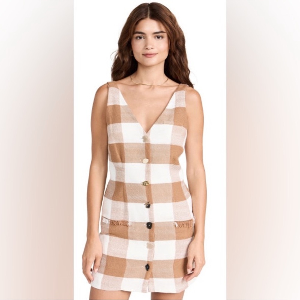 STAUD Samuel Check Button-Front Mini Dress